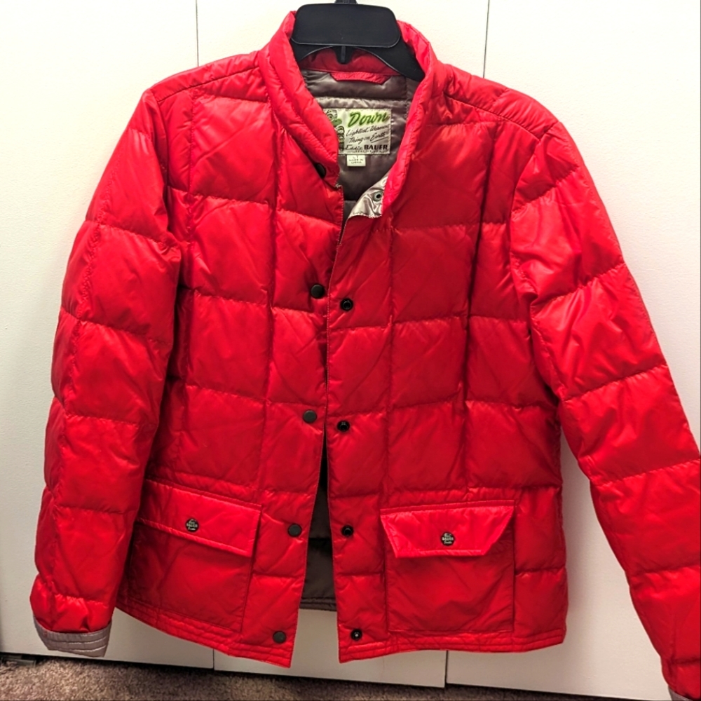 Eddie Bauer Size Large TALL Premium 550 fill goose down jacket. Red